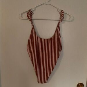 Red and White Striped Swimsuit
